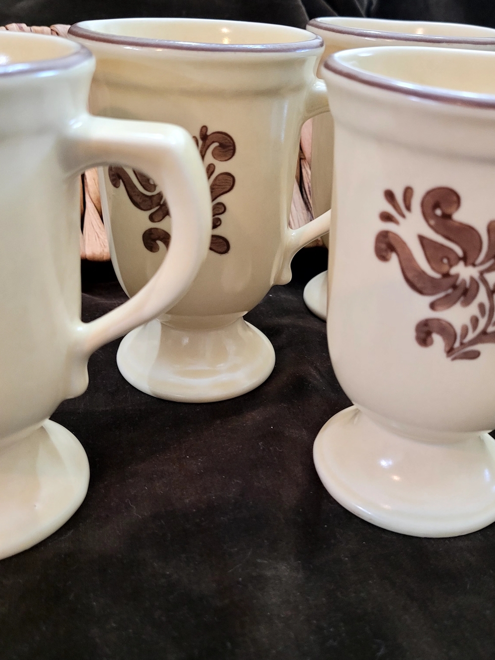 Pfaltzgraff Village vintage Ivory Ceramic Pedestal Mug with Brown Floral Motif - Picture 4 of 7